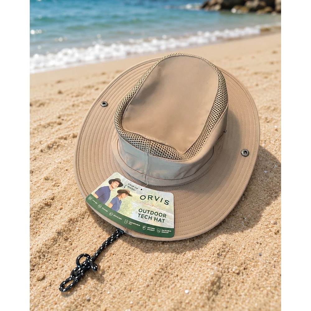 Orvis Outdoor Tech Hat Tan UPF 50+ Sun Protection Snap Up Sides Fishing Hiking